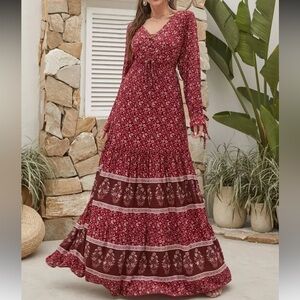 Floral Burgundy Floral Maxi Dress
